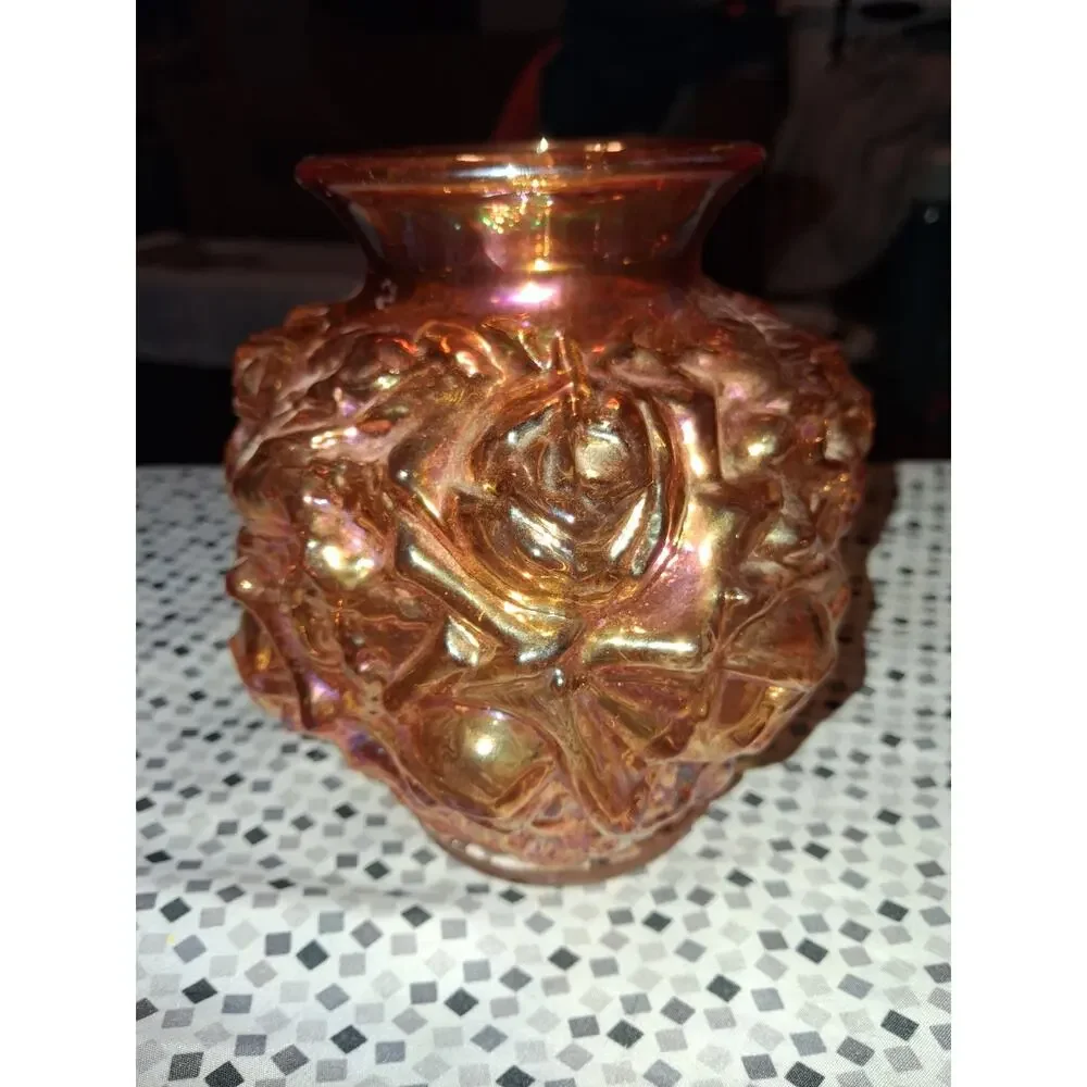 Imperial Glass La Bella Rose Vase - Marigold Iridescent Carnival Glass